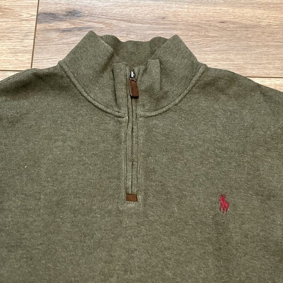 Men's Polo Ralph Lauren 1/4 Zip Sweater SZ XXL Green Cotton Pullover Casual Logo - Picture 3 of 11